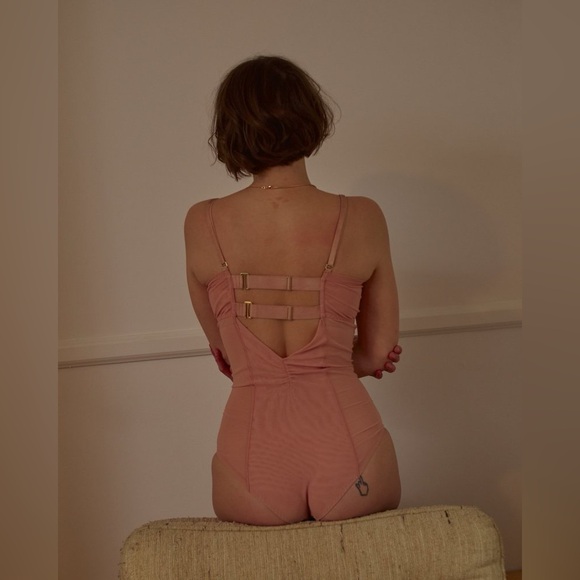 We Are HAH Under The Wire Mesh Bodysuit Copper Rose Pink NEW - Picture 5 of 7